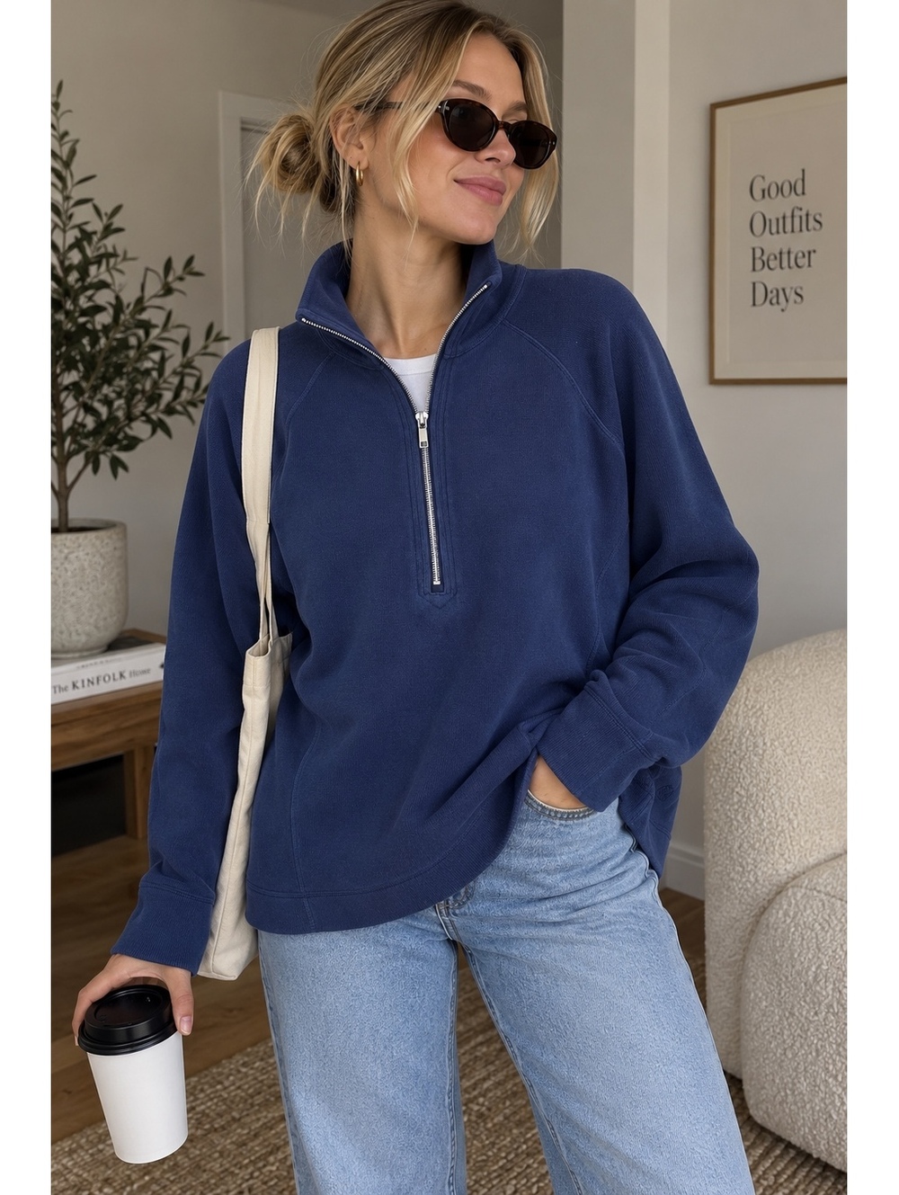Tommy Bahama Navy Half Zip Pullover Sweater Medium M Blue Cotton Mock Neck